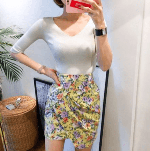 IMVELY Faux Wrap Floral Mid-Thigh Skirt