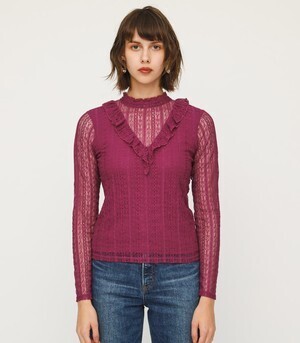 SLY STRIPE LACE STAND FRILL TOPS