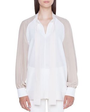 Akris Long-Sleeve Colorblock Blouse with Detachable Cuffs