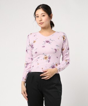 MISCH MASCH フラワープリントVネックニット