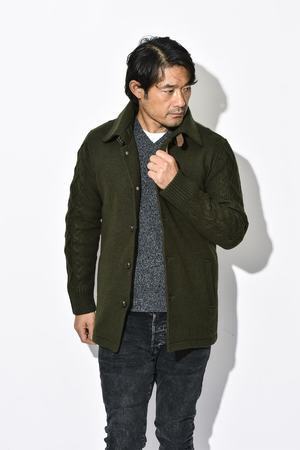gim 7G梳毛天竺強縮×ニットチンベルト付きジャケット
