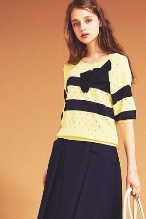 LANVIN en Bleu ドットボーダーニット