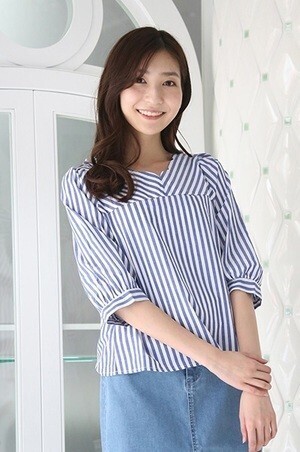 PATTERN fiona ストライプBackリボンブラウス