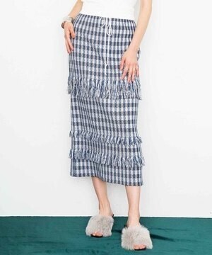 CITY チェックフリンジロングスカート