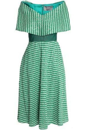 LELA ROSE Off-the-shoulder pliss gingham dress