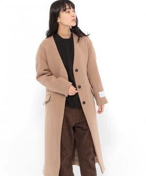 LAKOLE ドロップショルダーノーカラーコート
