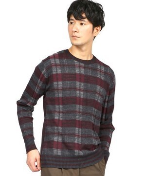 LANVIN en Bleu ボーダー クルーネックニット