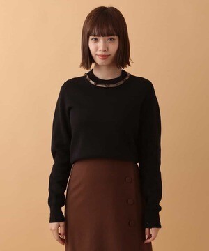 TARA JARMON ビジュー付きコットンニットプルオーバー