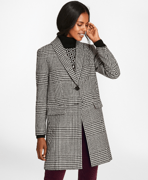Brooks Brothers ウール グレンプラッドツイード ショールカラーコート