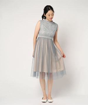 Dorry Doll 花柄シアーレース使いクロスはしごレースｘチュール切替ワンピース