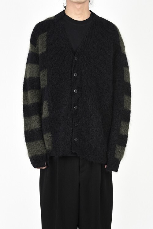 LAD MUSICIAN MOHAIR SWITCH BORDER KNIT BIG CARDIGAN