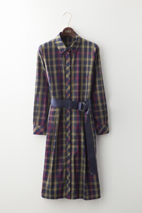 DAKS コットンシャンブレー ビッグチェック ワンピース ネイビーチェック