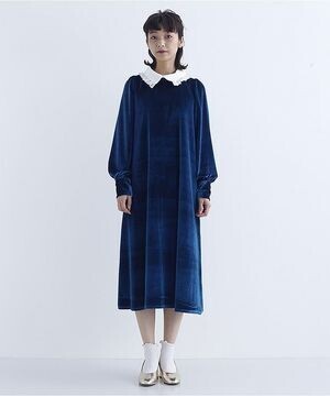 merlot 【merlot plus】付け襟ベロアワンピース