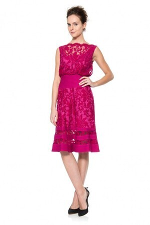TADASHI SHOJI Embroidered Lace Blouson Waist Dress