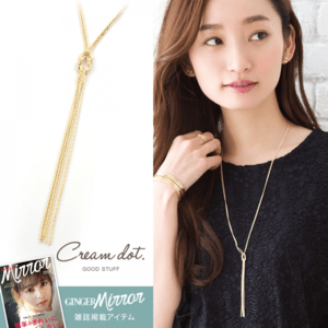 cream dot ノットデザインの2タイプチェーンネックレス