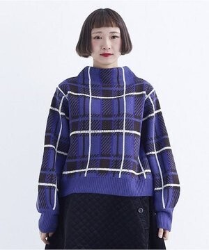 merlot カシミアタッチジャガードチェック柄ハイネックニットプルオーバー751?6527