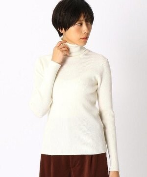 COMME CA ISM ストレッチ リブタートルネックニット