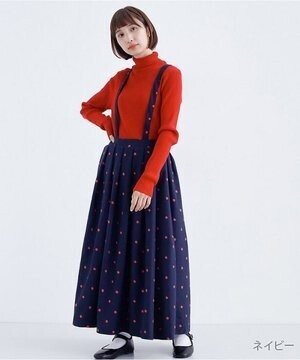 merlot ドット柄ウール混ジャンパースカート