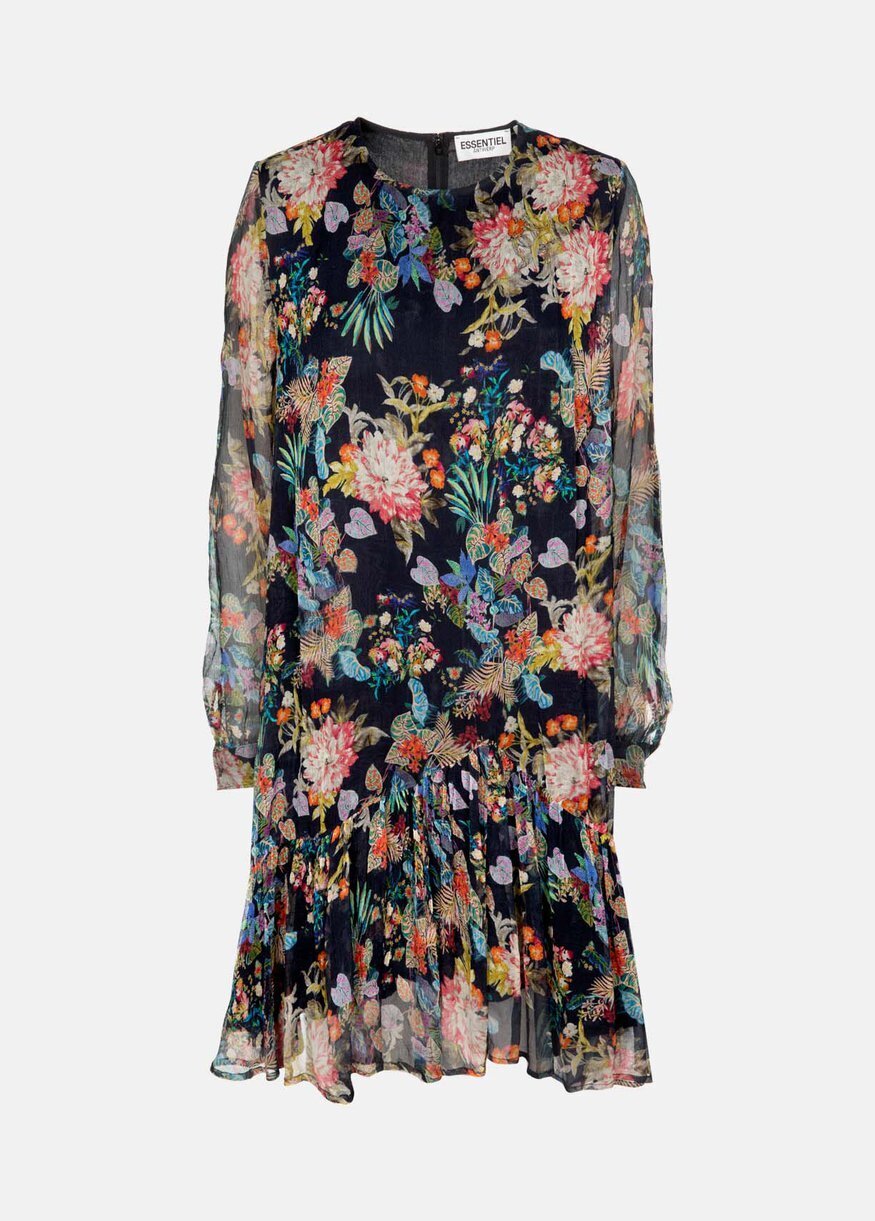 Essentiel Antwerp FLORAL PRINT SHEER FRILL DRESS