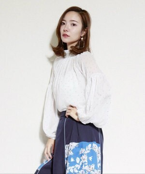 LADYMADE ギャザーハイネックシフォンブラウス