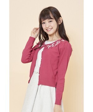 Cherite by PRIME PATTERN リボンビジューフラワー刺しゅうニットカーディガン