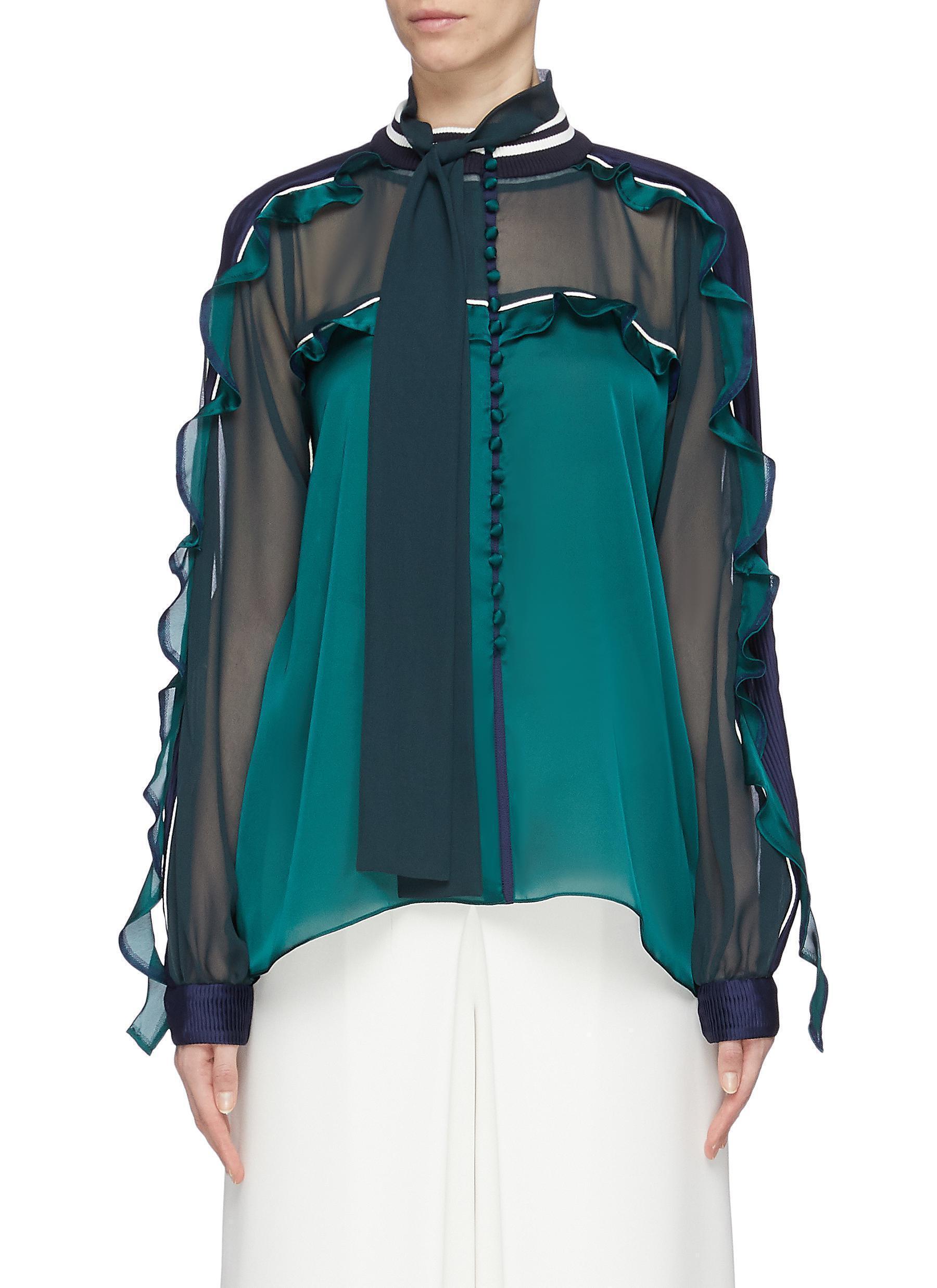 sacai シフォン ブラウス グリーン