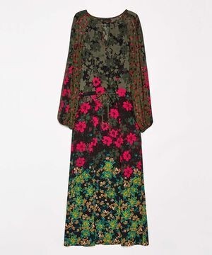 SISLEY クレープ総柄長袖マキシワンピース