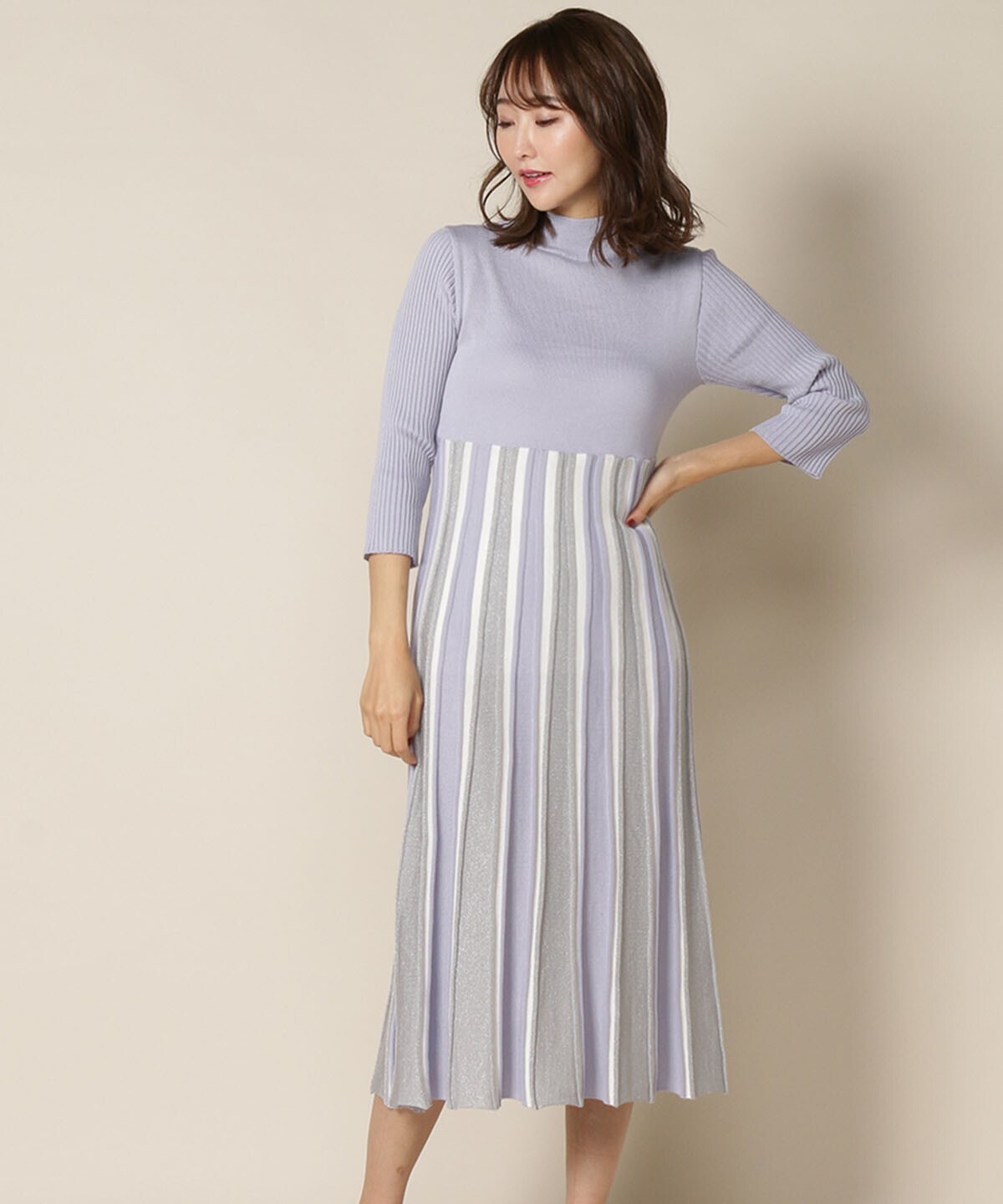 And Couture ラメ配色ハイウエストワンピース