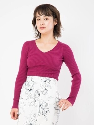 CECIL McBEE Vネックリブニット