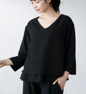 ANGELIEBE 【授乳口付】ストレッチジョーゼットVネックレイヤードトップス