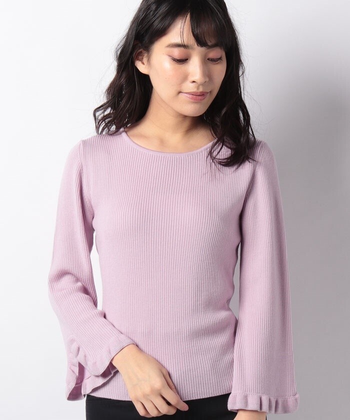 ANAYI 梳毛リブ袖スリットフリルプルオーバー