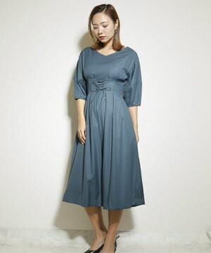 LADYMADE Vネックウエストタックコルセットワンピース