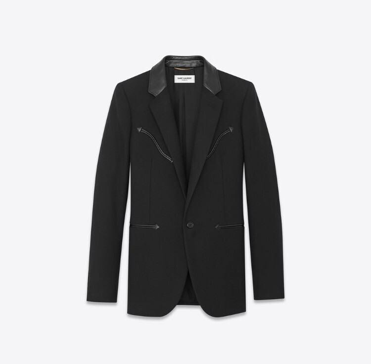 SAINT LAURENT PARIS ウェスタンスタイルのディテールとレザーカラーが特徴のギャバジンジャケット