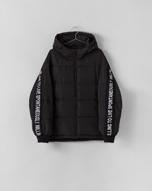 Bershka Puffer jacket with slogan taping