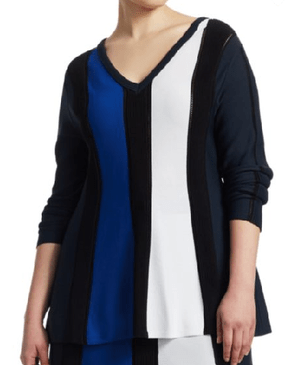 MARINA RINALDI Alburno Striped V-Neck Sweater