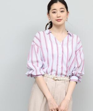 ROPE’ マルチストライプ袖ボリュームブラウス
