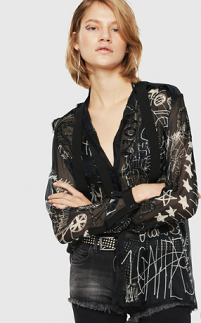 DIESEL WOMEN’S オールオーバープリントシルク長そでシャツ