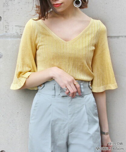 RANDA ベルスリーブリブニット