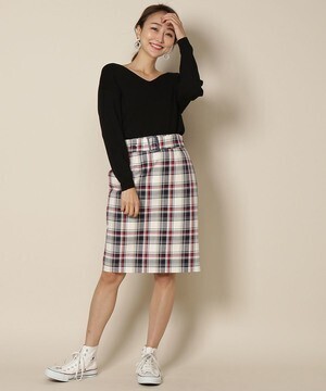 And Couture チェックベルト付きタイトスカート