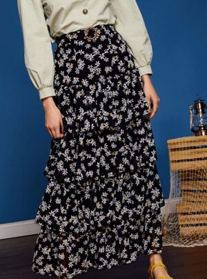 sister jane Floral Ruffle Midi Skirt