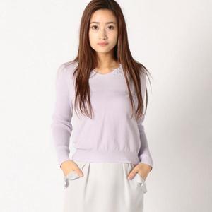 MISCH MASCH Vネック首レース刺繍クリアビジューニット