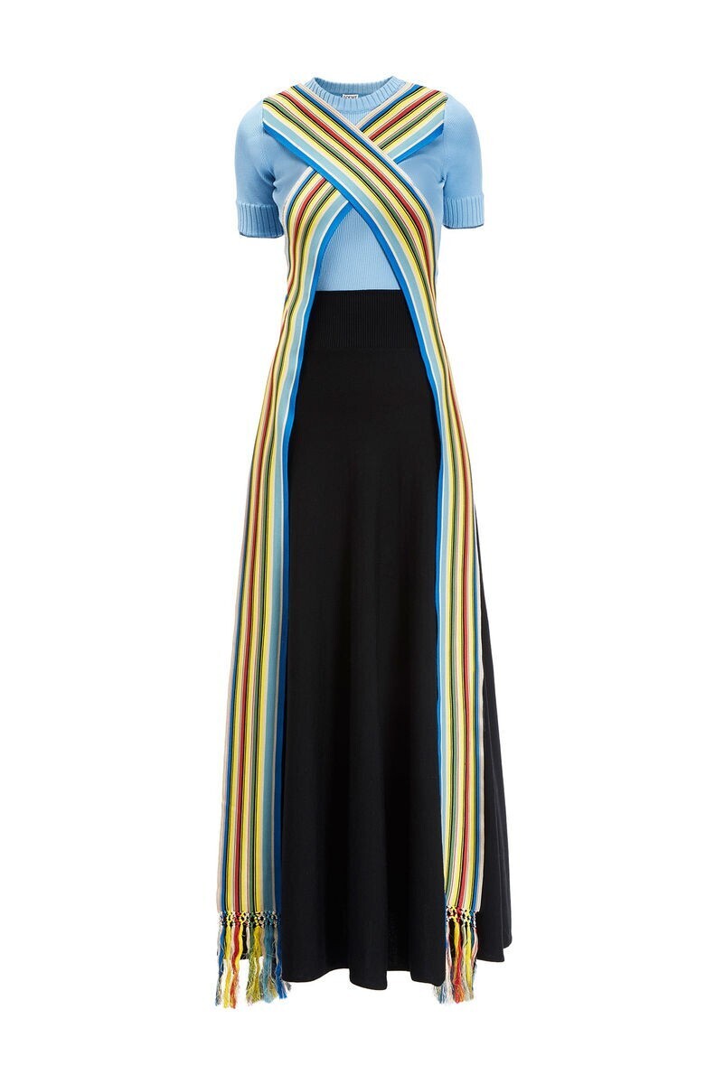 LOEWE Knit Dress Stripe Bands light blue/black
