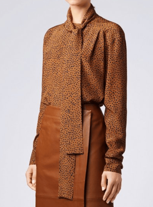 HUGO BOSS Relaxed-fit dot-print blouse in silk with bow neckline