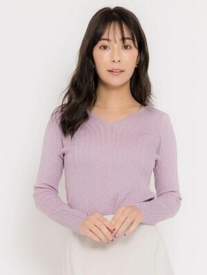 TONAL ラメリブVネックニット