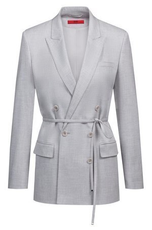 HUGO BOSS Double-breasted relaxed-fit jacket with tie belt