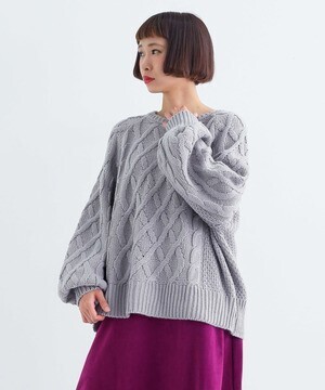 merlot アランケーブルニットプルオーバー