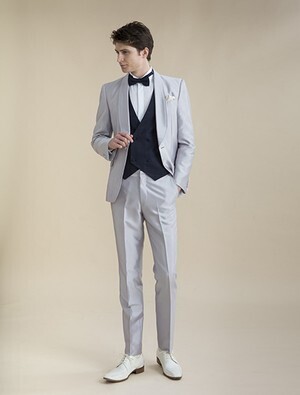 Watabe Wedding Avica Uomo-サテンウェーブ・タスマニアウール・ダブルベスト・シルバータキシード