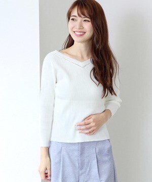 MEW’S REFINED CLOTHES 鍵編みネックリブニット