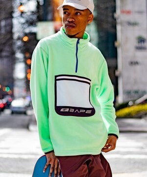 A BATHING APE HALF ZIP WIDE FLEECE TOP
