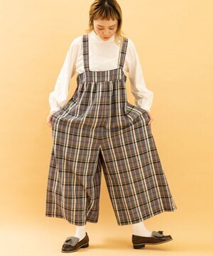 POU DOU DOU カラーネップタータンチェックサロペット